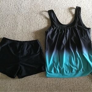 Gradient Blue and Black Women's Swim Top & 2 Bottoms